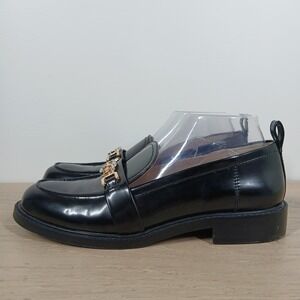Sam Edelman Black Patent Leather Loafers with Gold Hardware